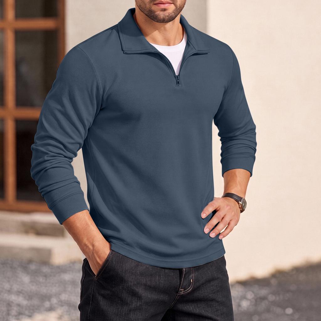 Men's Quarter-Zip Stand Collar Sweatshirt Loose Pullover Top for Daily Wear