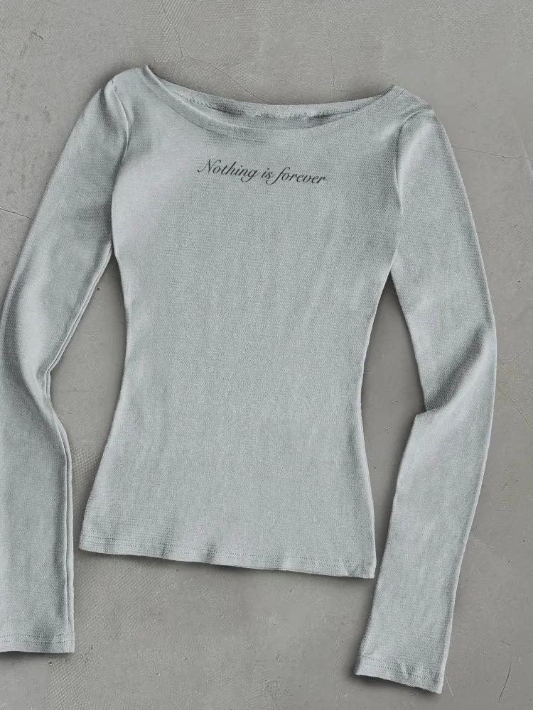 2026 Autumn/Winter Women's Y2K Off-Shoulder Slim-Fit Long-Sleeve Top