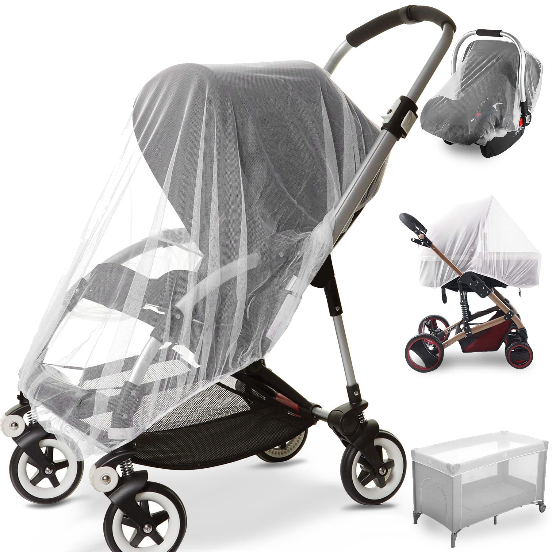 Universal Full-Cover Stroller Mosquito Net, Stretchable Breathable Mesh Sunshade Windshield for Baby Stroller белый