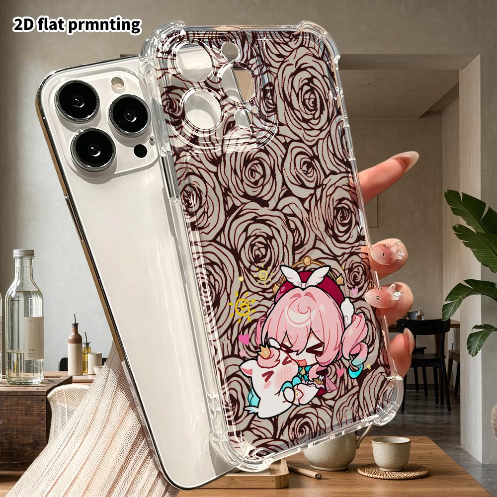 Phone Case: 2D Flat Design, Suitable for iPhone 18 17 16 15 14 13 Pro, Transparent with Corner Protection, Pink-haired Girl, Christmas and Halloween G