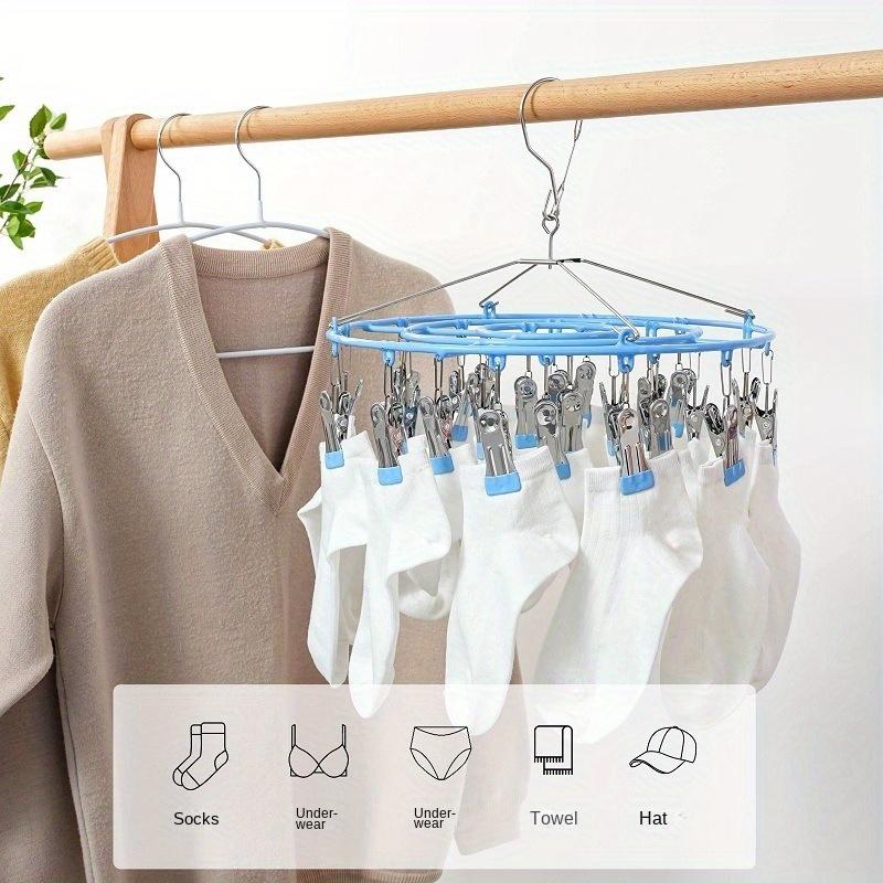Air Drying Tool Balcony Stainless Steel Household Circular Clothes Hanger with Multiple Clips for Hanging Socks and Multifunctional Underwear Clip