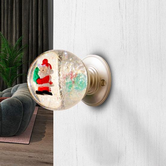 Christmas Door Knob Vintage Xmas Tress Santa Claus Transparent Faux Crystal Ball Decorative Bedroom Front Door Handle Replacement