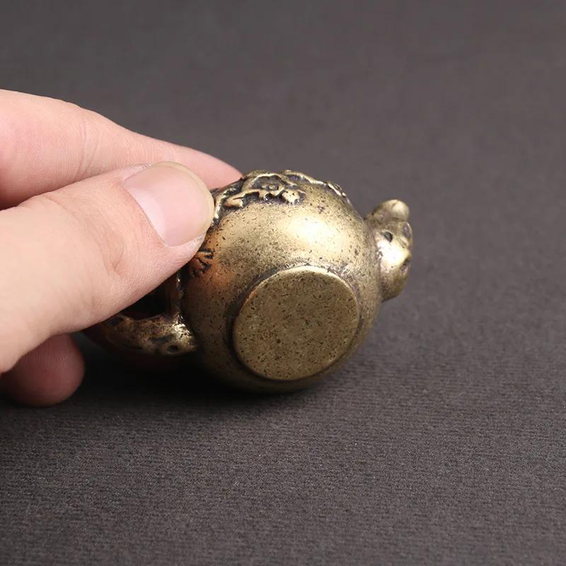Pure Brass Antique Tea Pot Ornaments Home Cultural and Playful Handlebars Old Copper Ware Tea Pet Creativity