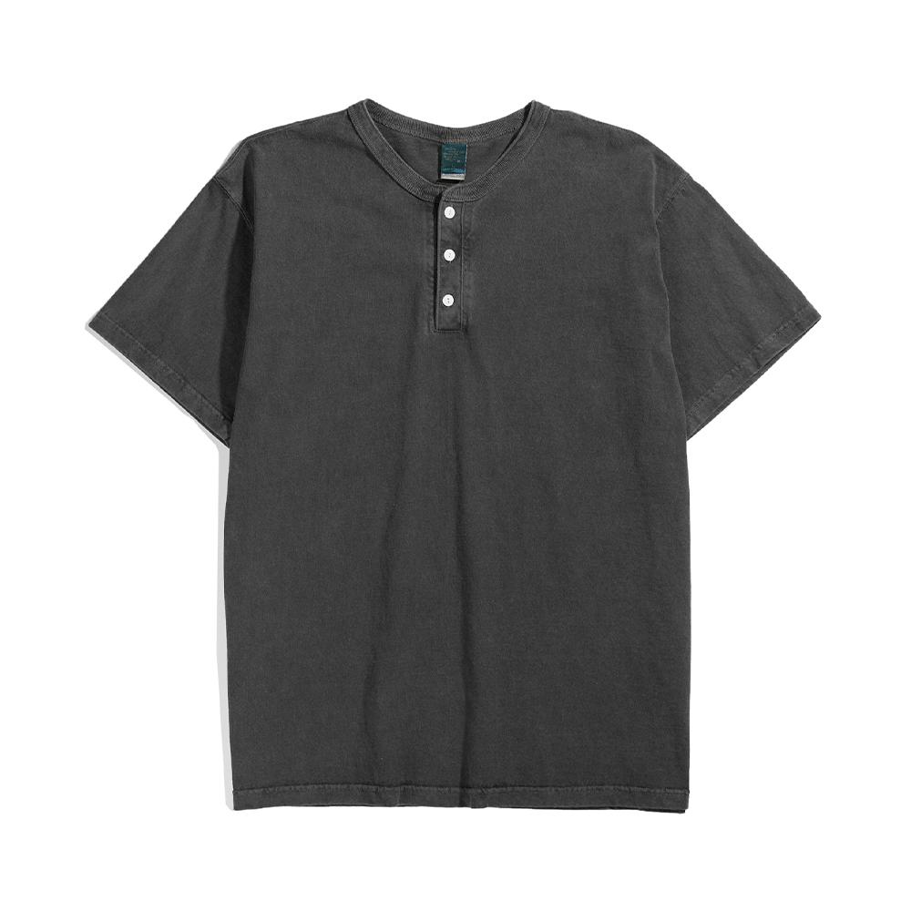 Guson Henley Neck Short Sleeve T-Shirt - Pigment Black