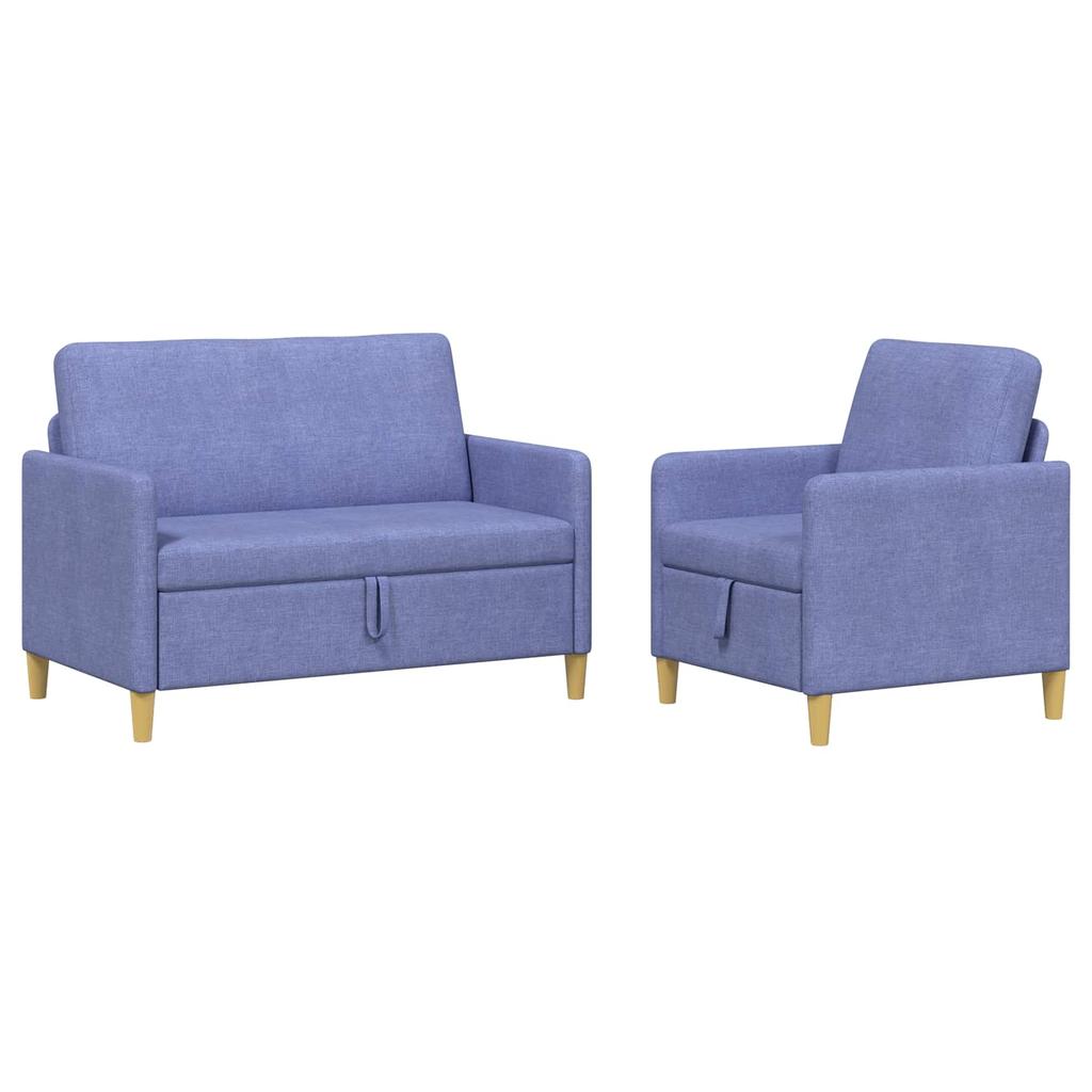 2 Piece Storage Sofa Set in Jeans Blue Polyester