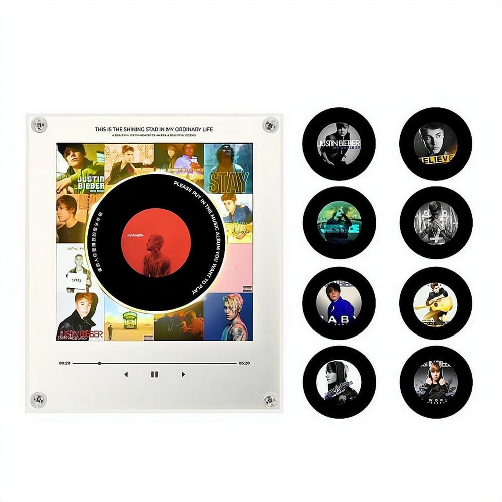 NFC Induction Rotating Vinyl Disc Player Magnetic Refrigerator Sticker Built-in Speaker Auto Singing Night Light Creative Decor