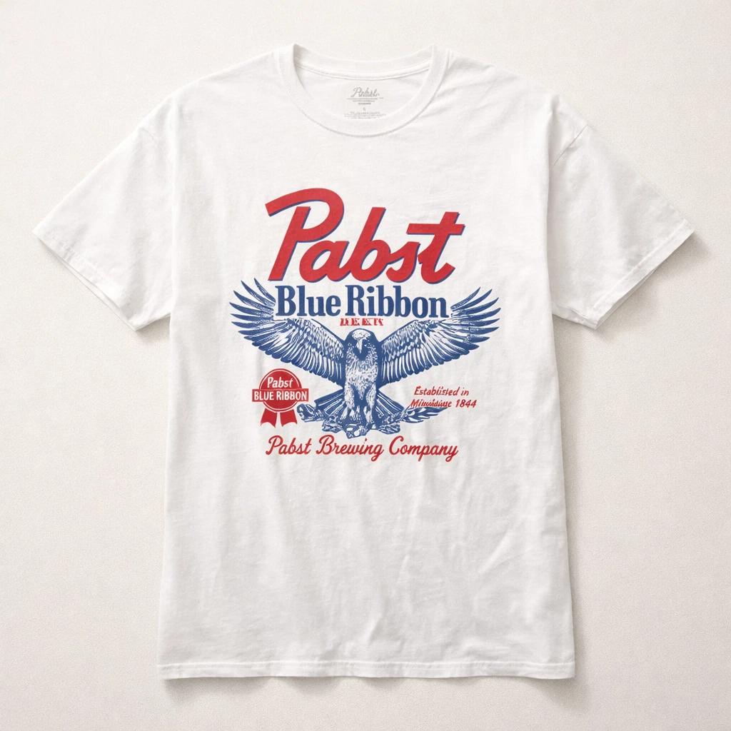 

PBR Pabst Blue Ribbon Eagle Graphic Tee Men L White Beer Shirt USA 4XL