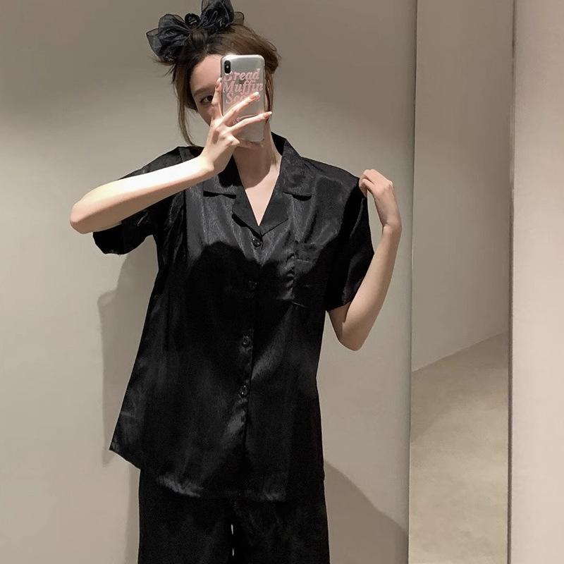 Mode Temperament Pyjama Damen Sommer Eis Seide High-End Kurzarm Lässig Dünn Loungewear Anzug