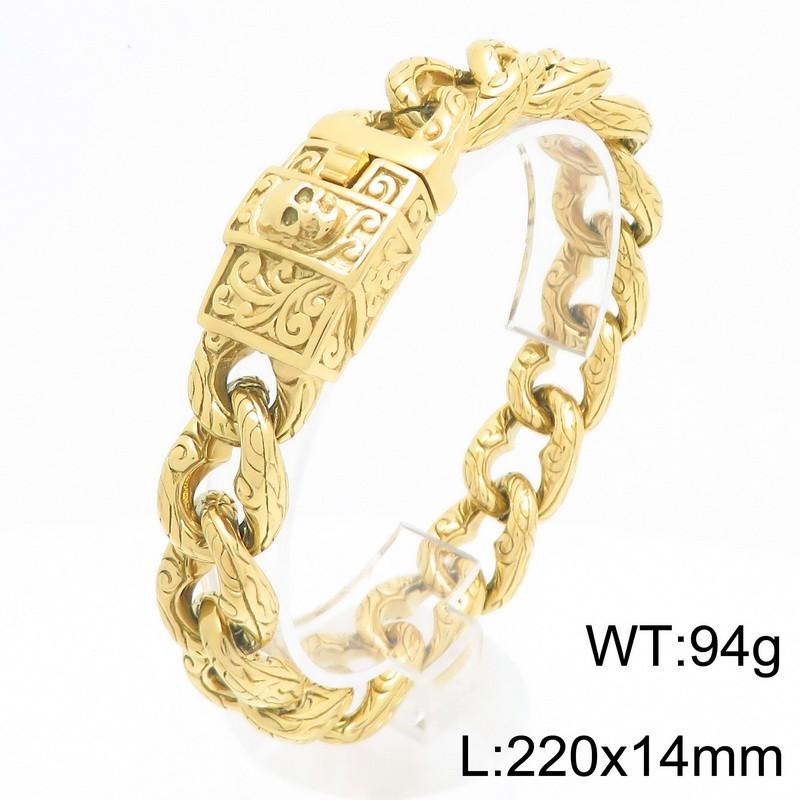 Retro Gold Color Skull Bracelet for Men High Quality Hip Hop Style Party Stainless Steel Jewelry Heavy Cuban Link Accessory
