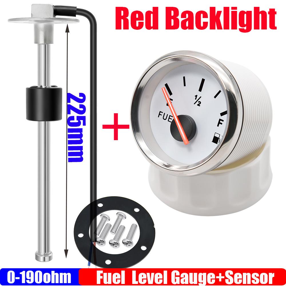 304 Stainless Steel Fuel Level Sensor 100-550mm for 0-190 OHM 52mm Fuel Level Gauge Red Backlight for Marine Car Boat 12V 24V