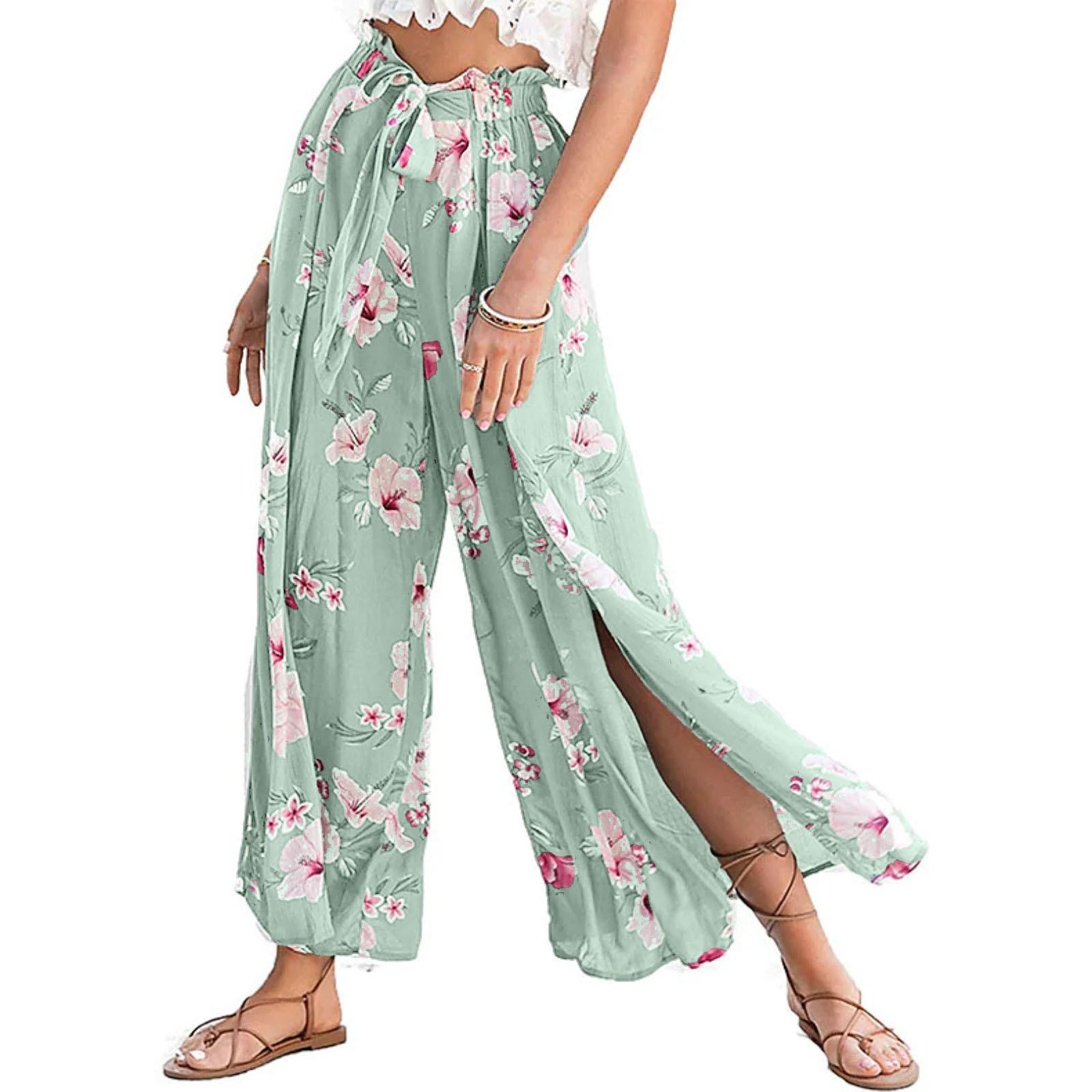 

Повседневные женские брюки широкого кроя с разрезом и высокой посадкой XL зелёный