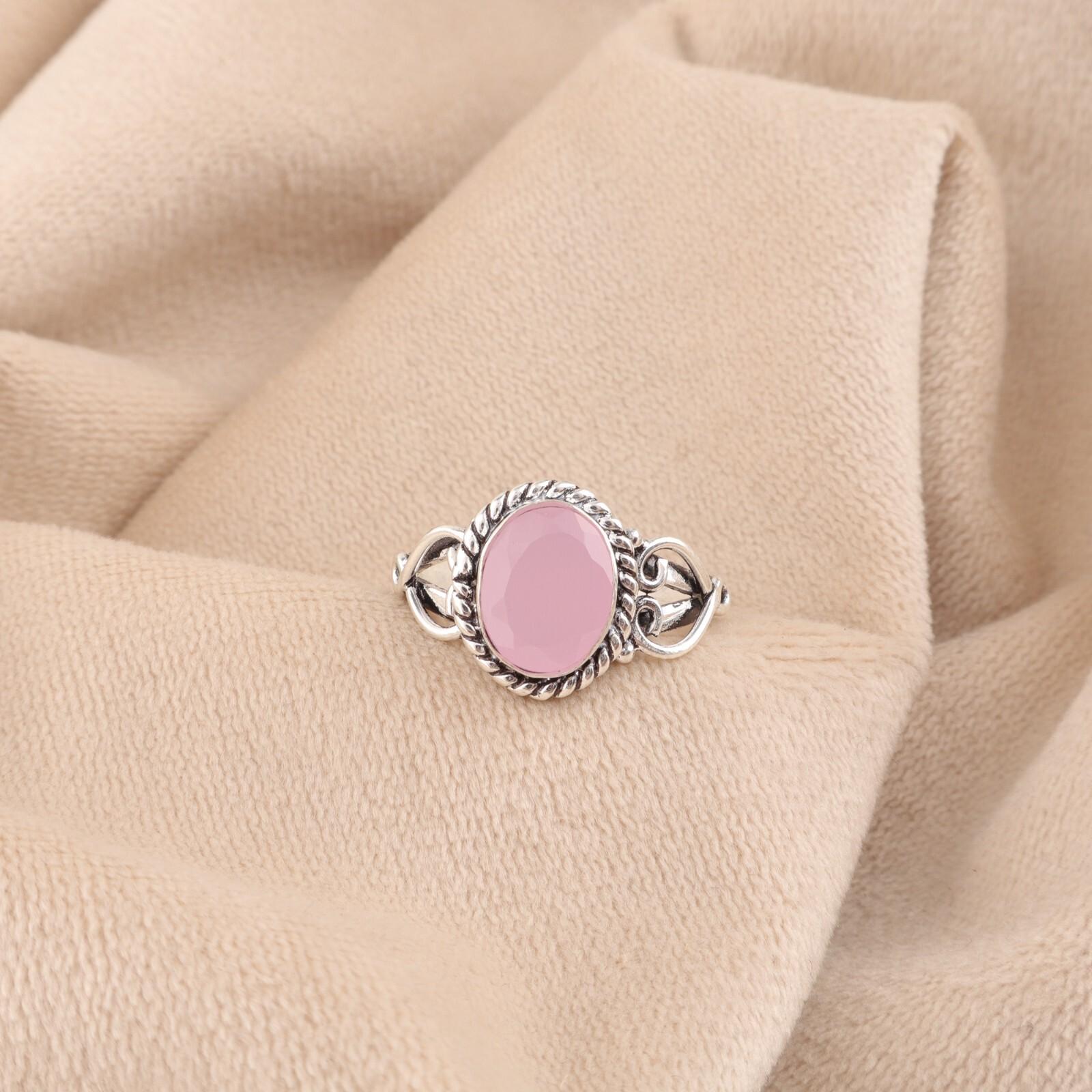 

Rose Chalcedony Gemstone 925 Sterling Silver Jewelry Handcrafted Beautiful Ring RR-8-16 13
