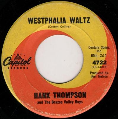 7-Zoll Schallplatte HANK THOMPSON & HIS BRAZOS VALLEY B - Westphalia Waltz / The Blue Skirt W 4722 Capitol Records 1962 US Folk Gebraucht