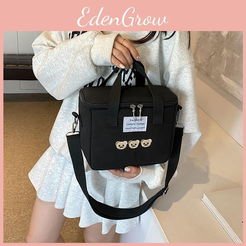 Embroidered Bear Teddy Double Zipper Messenger Bag Simple Square Bags Shoulder