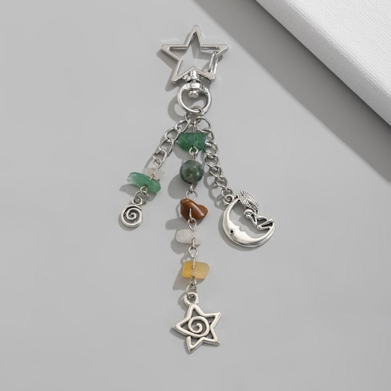 Unikalny brelok z nieregularnym kamieniem, kolorowy breloczek z koralikami dla entuzjastów mody i miłośników sztuki, lekkie akcesorium