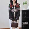Fair Island Three-dimensional Flower Lapel Sweater Jacket Autumn and Winter New Loose College Style Knitted Cardigan Women