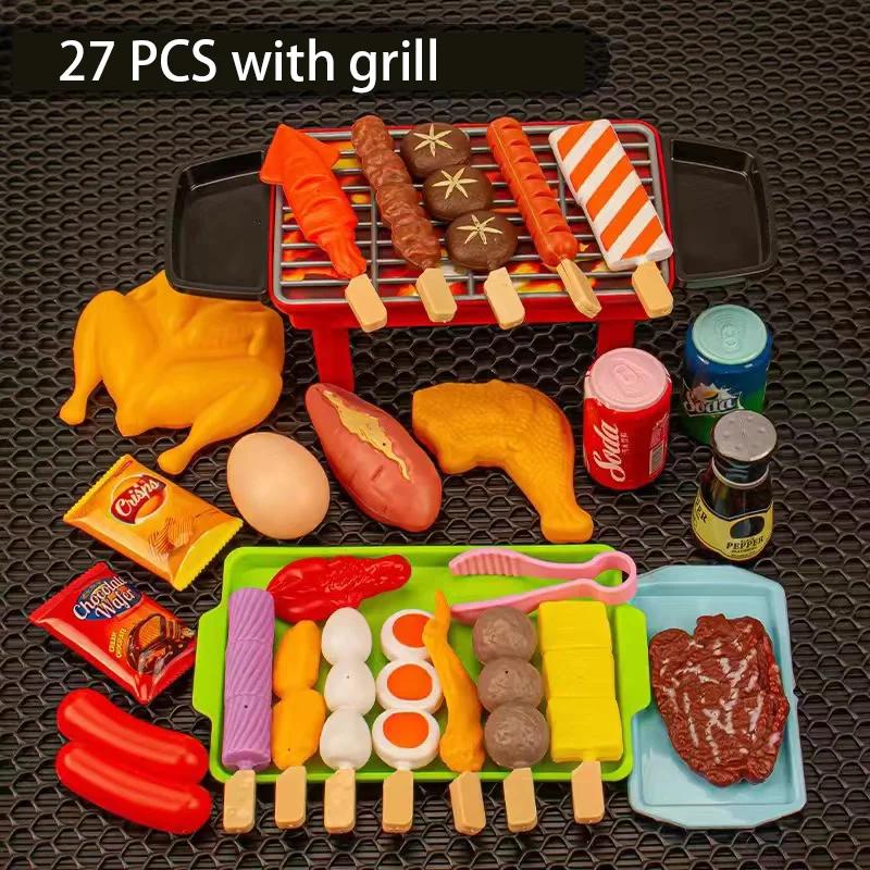 Kids Simulation Barbecue Toy Set BBQ Cooking Pretend Play Kitchen Toys Interactive Grill Play Food Cookware Playset for Children