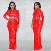 C6028 European & American Fashion Mesh Hot Drill See-through Long Sleeve Dress Two-piece Set for Women