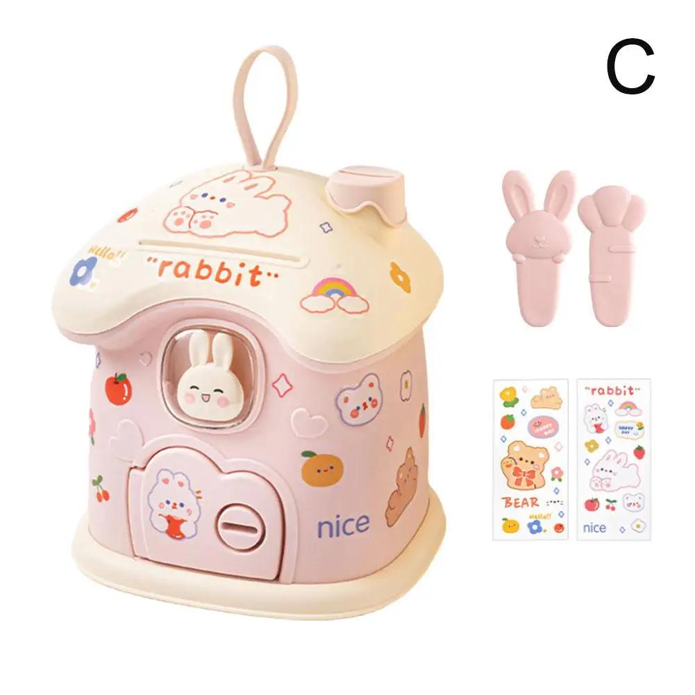 Cute Cartoon House Piggy Rabbit Bank Cute Save Box For Kids With DIY Stickers Home Decoration Children Birthday Gifts