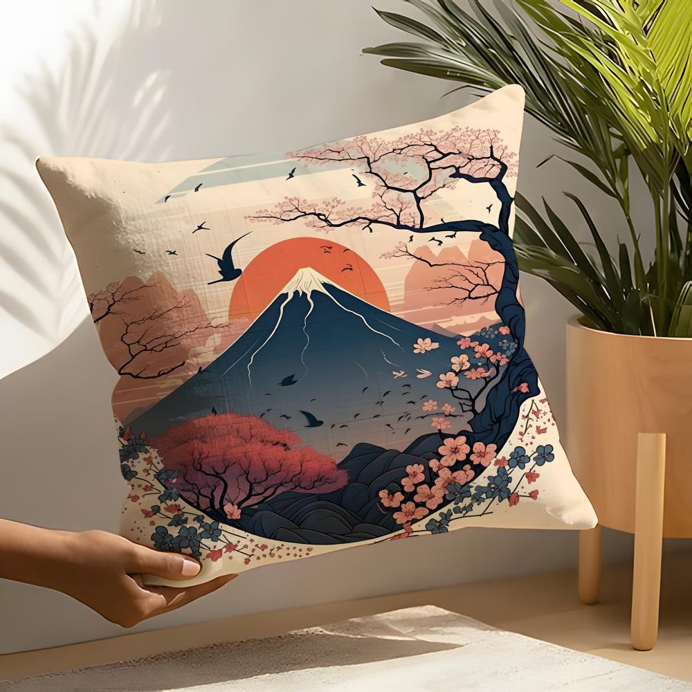 Retro Japanese Pagoda Landscape 1 Pillow Case Linen Cushion Covers For Decorative Sofa Home Pillows Case Car Chair Pillows Cases