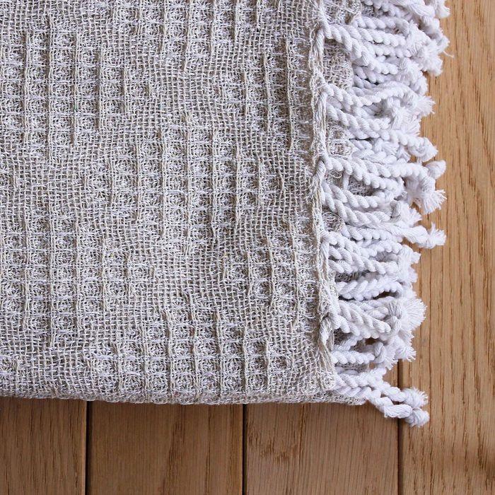 Plaid a franges effet tricot 130 x 160 cm Dune beige