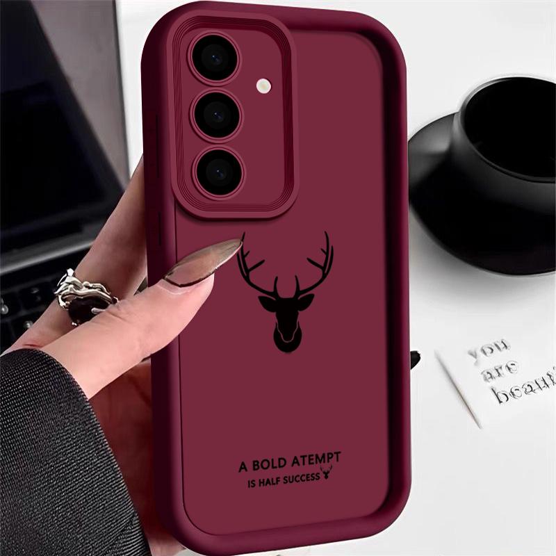 

For Samsung S25 Ultra S24 FE S23 A16 A56 A36 A15 A55 A35 Phone Case Deer Pattern Anti-Fall TPU Matte Shockproof Soft Bumper Cover Samsung A52 / A52s вино красного