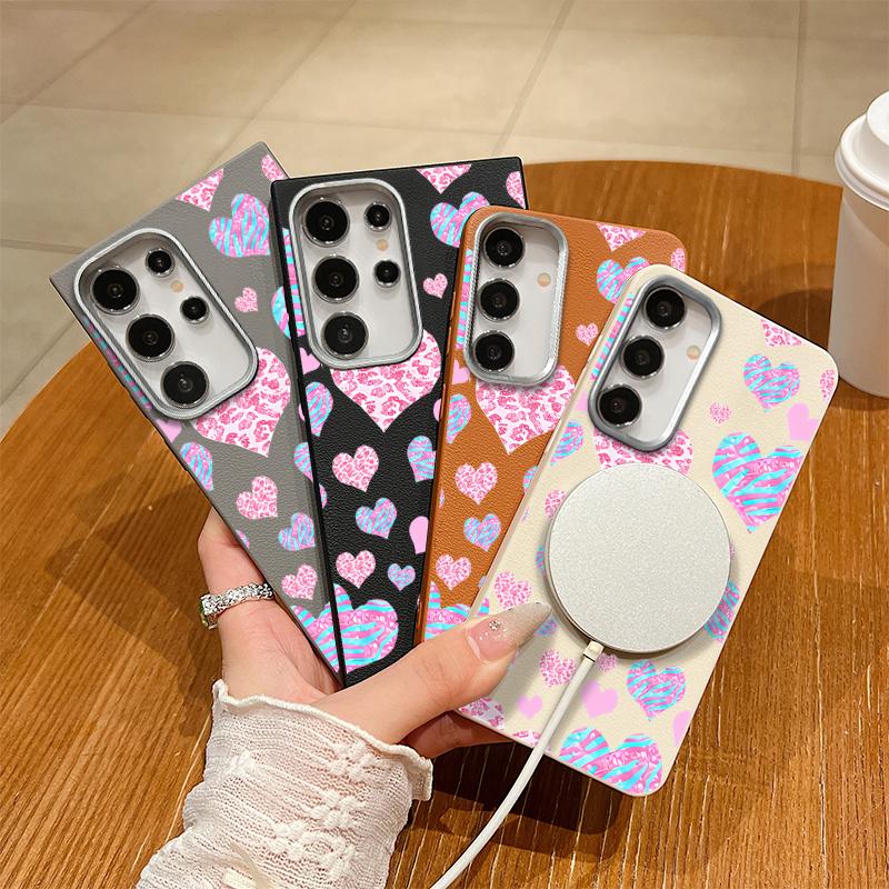 Cute Pink Love Hearts Case For Samsung Galaxy S25 Ultra Capa S24 Ultra S22 Ultra S23 Plus S21 FE S20 5G Magnetic Soft Case Cover