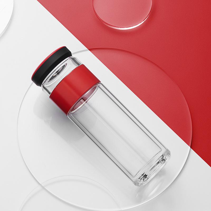 

Glass Bubble Tea Cup Double Layer High End Portable Filter Tea Separation Straight Cup 400ml красный