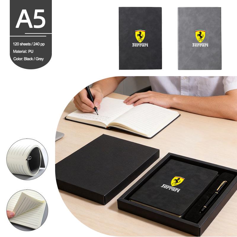 A5 Leather Business Notebook Pen Set Decorative Strip for Ferrari Series 296 GTB GTS Roma Purosangue 812 Competizione SF90 F8 HS6