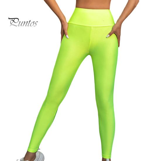 Leggings for kvinner med høy elastisitet Slim Fit Ensfarge Glanset Yogabukser med høy midje Vår Høst Aktiv slitasje