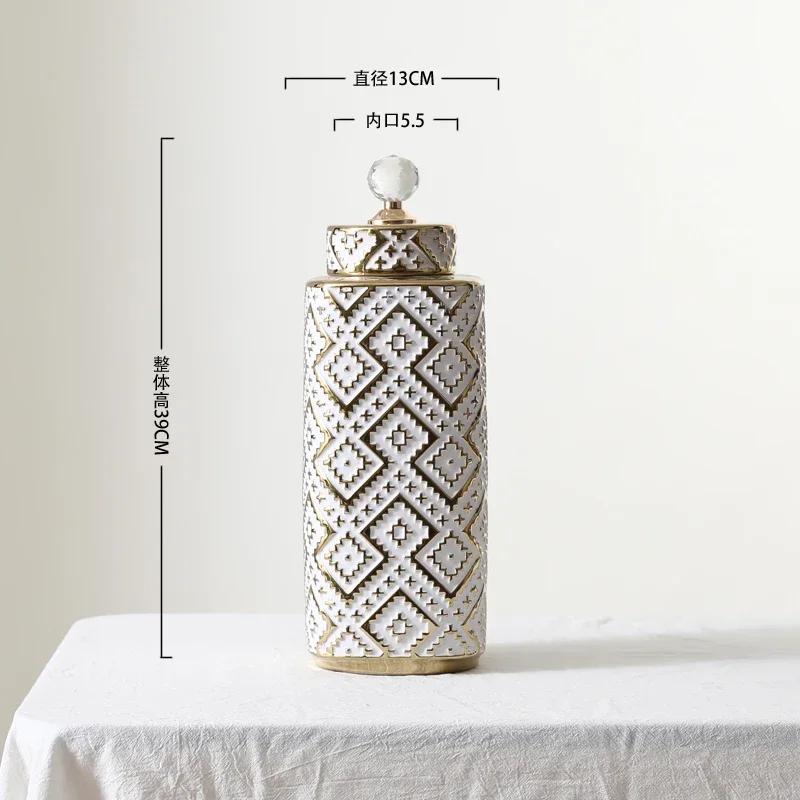 Keramik Kristall Dekorative Dose Schachmatt kann Geometrische Goldene Reliefdosen Vorratsbehälter Vase Aufbewahrungsbehälter Heimdekoration