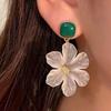 Luxury White Flower Charm Square Metal Green Epoxy Drop Earrings for Women Bohemia Romantic Camellia Flower Dangle Earrings