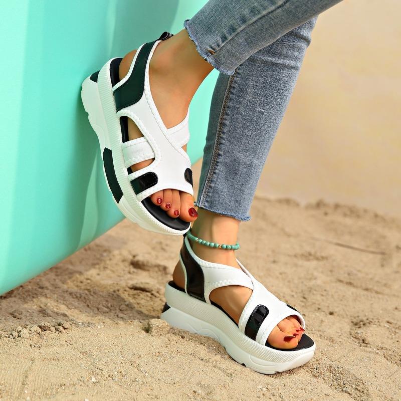 Fashion Shoes Female 2025 New Elastic Band Women's Sandals Fashion Color Matching Summer Casual Open Toe Comfortable Platform Sandals
