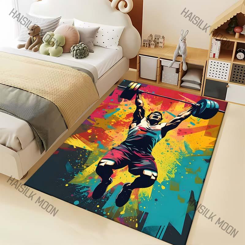Colorful Overhead Barbell Weightlifting Print Carpet for Living Room Bedroom Sofa Home Decor Rus Non-slip Floor Mat Luxury Gift