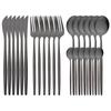 24 deler Matt Svart Gull Bestikksett Gaffel Skje Kniv Bestikksett Rustfritt stål Bestikk Komplett servisesett Kjøkken