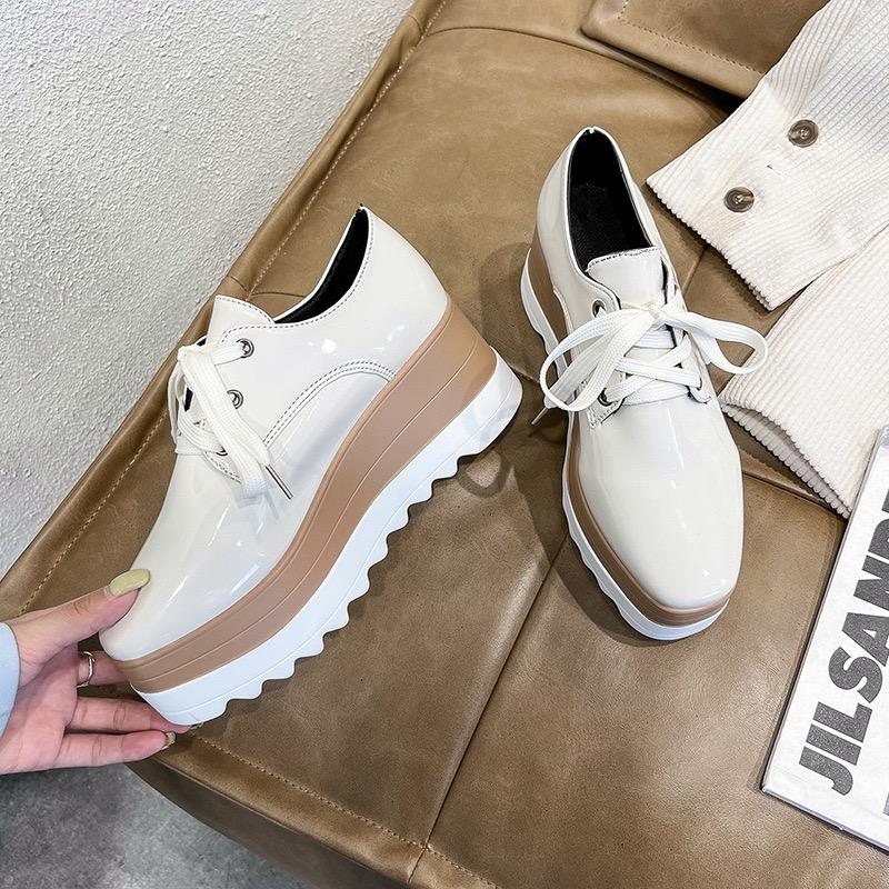Fashion 2025Women's Thick-soled Sneakers Luxury Leather Casual Shoes Designer Platform Height Increasing Shoes for Women Lace Up Loafers