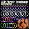LED Flower Garland Headband LED Wreath Headband Glowing Flower Crow Light Up Headband Hair Accessories for Wedding Party Concert 5