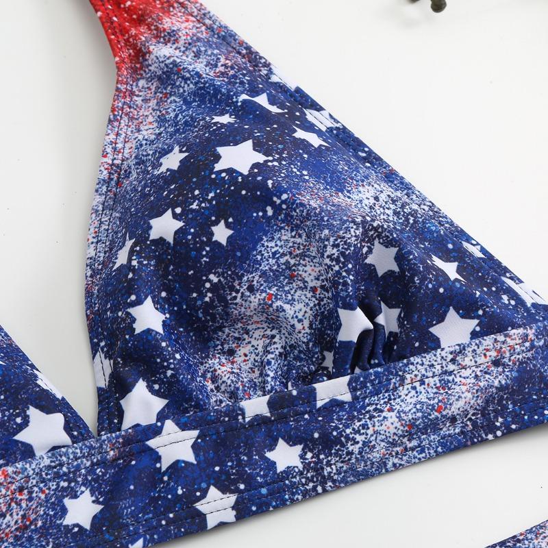 Women Flag Print Bikini Set Red Blue White Star Stripe 2 Piece Swimsuit