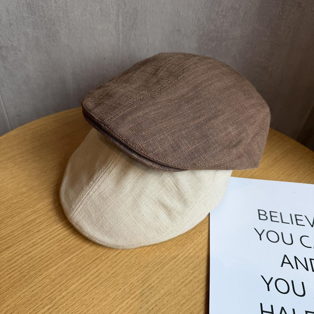 Blogger Forward Hat Women's Summer Linen Cotton Breathable Retro Ins British Beret Reverse Cap Men
