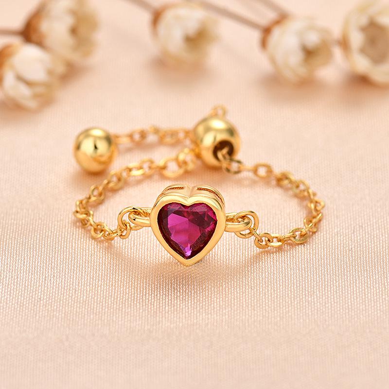 Elegant Gold Adjustable Love Heart Zirconia Ring - Japanese Korean Design