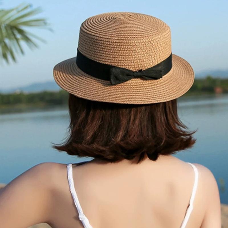 Elegant Straw Hat With Bows Detail Comfortable Women's Straw Garden Headwear For Bridal Party Church Occasion