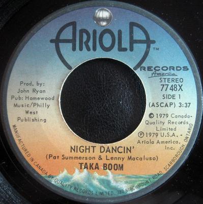 Disque 7 pouces TAKA BOOM - Night Dancin' 7748X Ariola Records 1979 Canada Soul/Funk Occasion