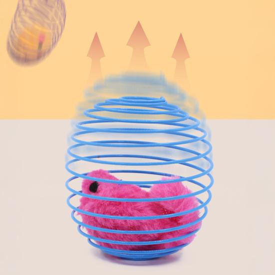 Yousheng Cat Toy Built-in Plush Mouse Spring Wire Cage Design Boredom Relief Pet Cat Chew Toy Cat Hunting Simulation