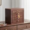 Black Walnut Jewelry Box for Women with Mirror, 5 Drawers & 2 Doors, Watch & Jewelry Storage Gift