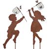 Vintage Metal Garden Silhouette Sculpture - 1 Pair Boy Girl Catching Butterfly Decorative Stakes, Outdoor Decor, Yard Art Stakes for Spring