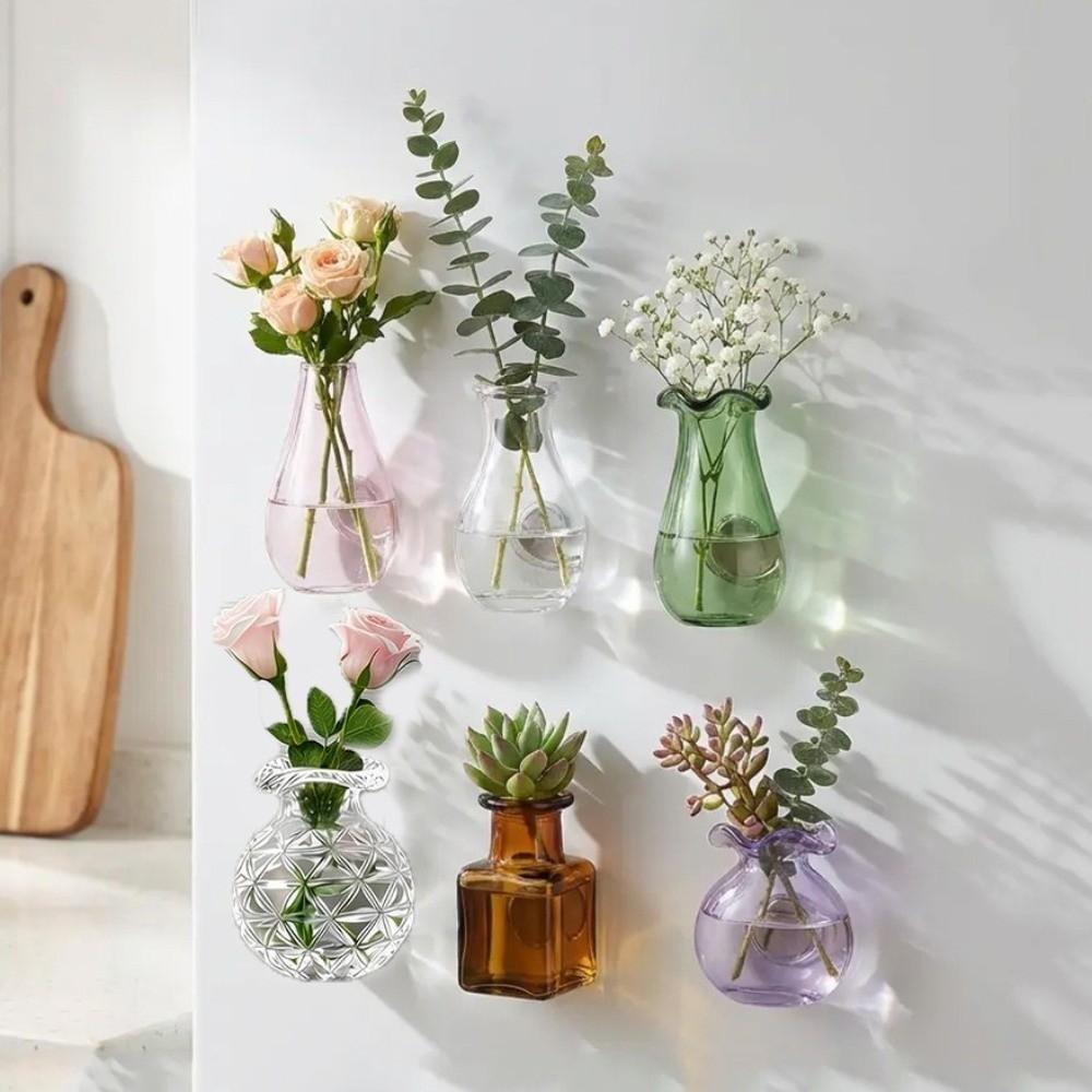 6Pcs DIY Magnetic Glass Vases Modern Hydroponic Plant Vase 3D Mini Vase Magnets Kitchen Decor