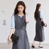 VICTORIA&VERA Elegant Faux Two-Piece Midi Dress