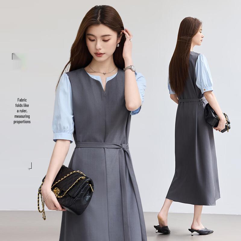 VICTORIA&VERA Elegant Faux Two-Piece Midi Dress