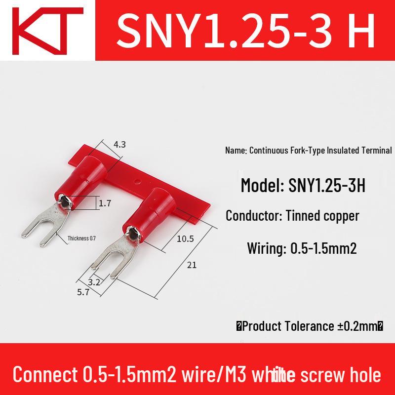 KT Keshitong Nylon Fork Terminal SNY1.25/2/3.5/5.5 with Copper Nose - National Standard Cold-Pressed Terminal