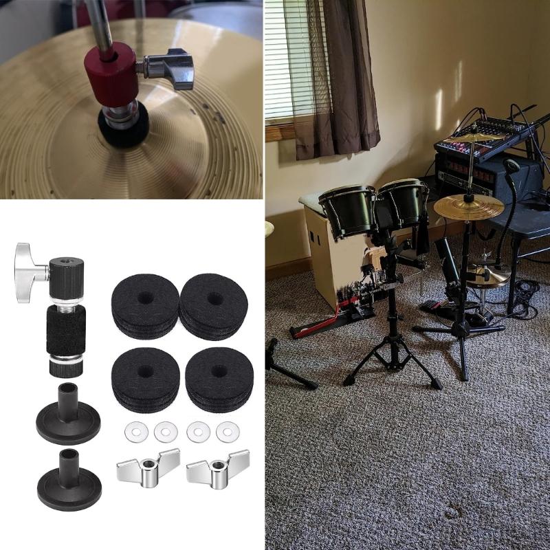 13Pcs Drum Cymbal Felt Pads Set Drum Cymbal Felt Pads and Sleeves with Wing Nuts, Washer, Drum Key Percussion Part